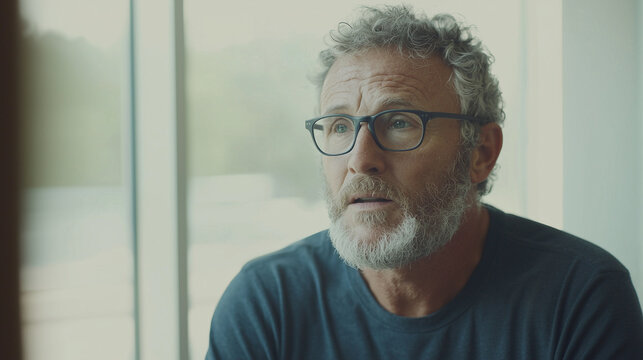 intimate documentary interview setup with the subject speaking thoughtfully into the camera, bathed in natural light. The background should be clean and minimalistic, focusing on t