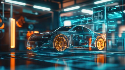 Fototapeta premium EV Technology Interface. AI generated illustration