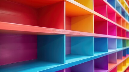 Obraz premium Bright Modern Colorful Book Shelves, defocused 