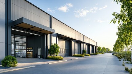 Fototapeta premium Modern Warehouse Exterior. AI generated illustration