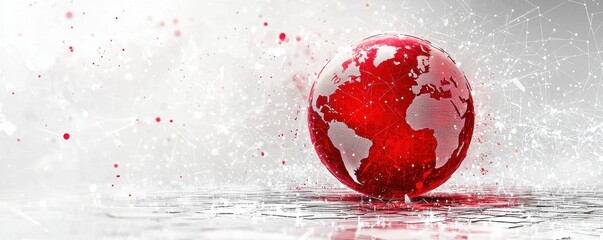 Abstract  illustration of a red globe with digital network connections on a textured background