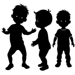 A captivating black silhouette depicts a toddler in various playful poses emphasizing movement and energy perfect for artistic decoration or inspiration