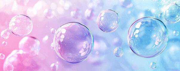 Vibrant abstract background with floating soap bubbles in pastel colors capturing a soft and dreamy...