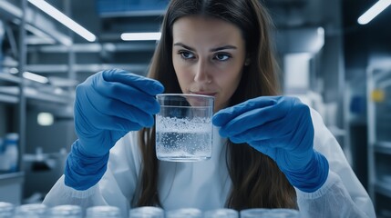 Scientist analyzing microplastics lab using technology tools glassware chemicals. AI generated