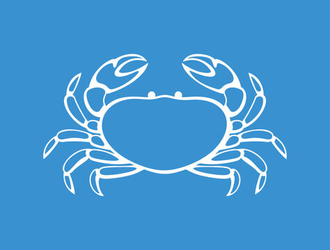 white crab on blue background clip art preview