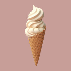 3D ice cream in a waffle cone. Three scoops of ice cream served in a waffle cup. Sweet frozen dessert 3D model. Isolated vector illustration. icon design for ice cream advertising