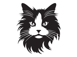 Obraz premium Black silhouette of a cat isolated on a white background. Concept of pet illustration, domestic animal, minimalist style, cute kitten. Print, icon, design element