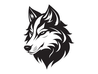 Black and White Silhouette of a Wolf Head. Concept of Wildlife Illustration, Majestic Animal, Wild Dog, Minimalist Design. Print, Icon, Logo