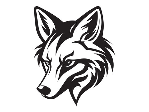 Silhouette of a fox head in black and white style isolated on a white background. Concept of wildlife, minimalism, predator, animal world. Print, icon, design element, logos, tattoos