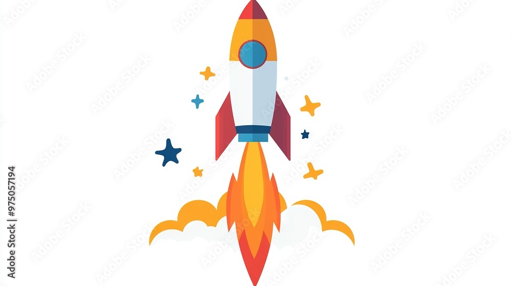 Sticker   Rocket ship flying in space with starry sides and tail