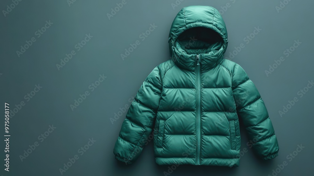 Wall mural Green Emerald Children's Winter Jacket. AI generated illustration