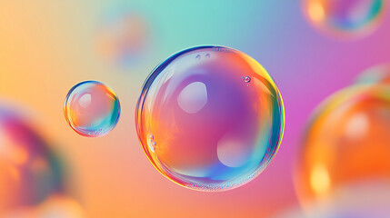  soap bubbles close up on a colored background