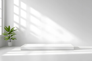 Fototapeta premium Abstract White Studio Room with Light and Shadow | Minimalist Design and Creative Interior Atmosphere