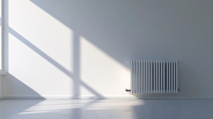 Radiator on White Epoxy Floor. AI generated illustration.