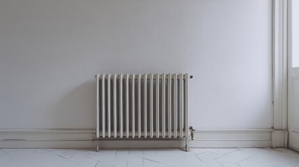 Radiator on White Epoxy Floor. AI generated illustration.