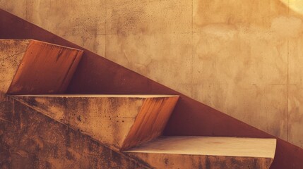 A weathered concrete staircase bathed in warm light, showcasing the beauty of urban textures and lines, evoking a minimalist, artful perspective.