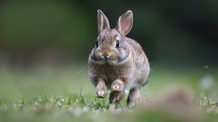 Fototapeta premium Ingenious rabbit moving fast aided by rocket propulsion vehicle