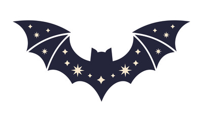 Celestial bat tattoo design. Halloween bat with stars. Vector illustration.