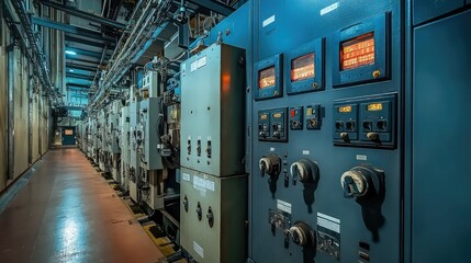 Low Voltage Switchgear at Power Plant. AI generated illustration.