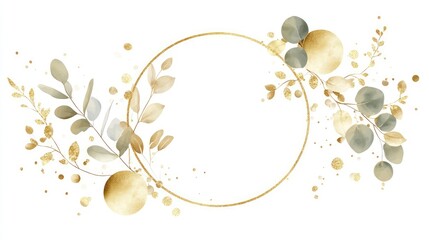 Luxurious Botanical Gold Wedding Frame Elements. AI generated illustration.