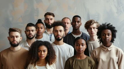 Fototapeta premium A diverse group of individuals stands together, embodying unity and strength, against a softly blurred background.