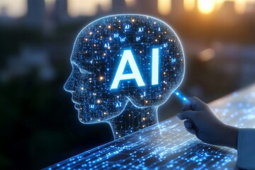 Neural immersion bioaugmentation neural feedback bioaugmentation and cyberneural digital ai brain glowing with circuits in a futuristic cognitive tech environment