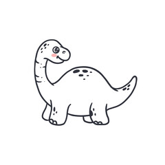 Cute cartoon dinosaur isolated on white. Dino character in doodle style for children . Funny kids coloring page. 