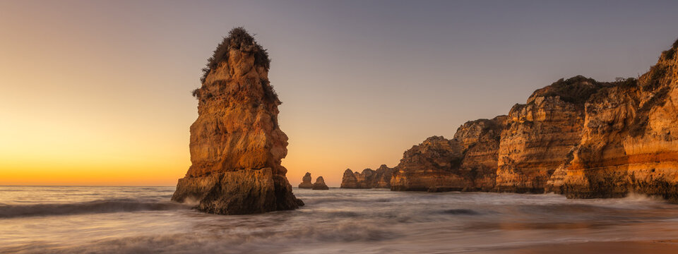 Travel Algarve Portugal  - famous dona ana beach near Lagos - panoramic view for websites, banners, cards