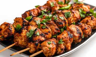 Big Tray Platter Full of Chicken Tikka | Delicious Indian Cuisine Served on Table