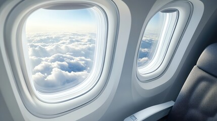 Naklejka premium Airplane Window Template with Inside and Outside Views. AI generated illustration