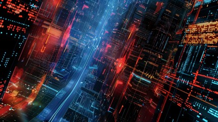 Fototapeta premium Vibrant Metropolis with Futuristic Neon Lights and Geometric Patterns