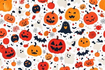 Festive Halloween Vector Design with Pumpkins and Ghosts in Ultra-Realistic Style