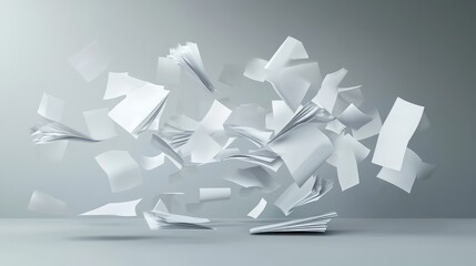 White Paper Sheets Falling Down. AI generated illustration