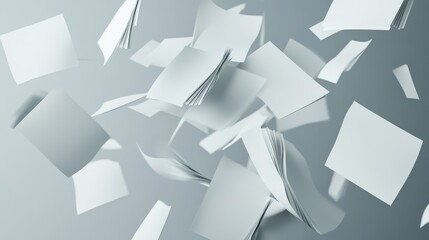 White Paper Sheets Falling Down. AI generated illustration