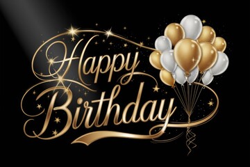 Elegant gold and white birthday greeting with balloons and stars