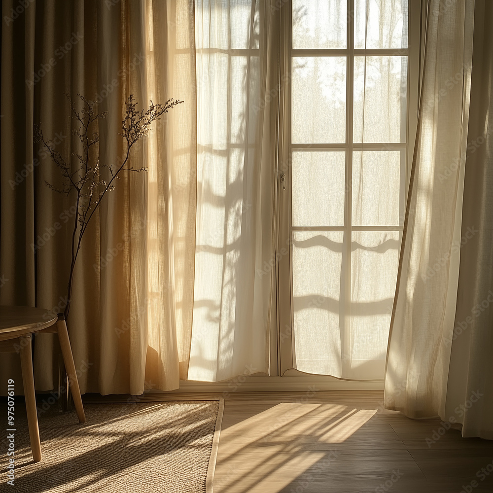 Canvas Prints Elegant Bi-Fold Window Silhouette with Luxurious Curtain Display