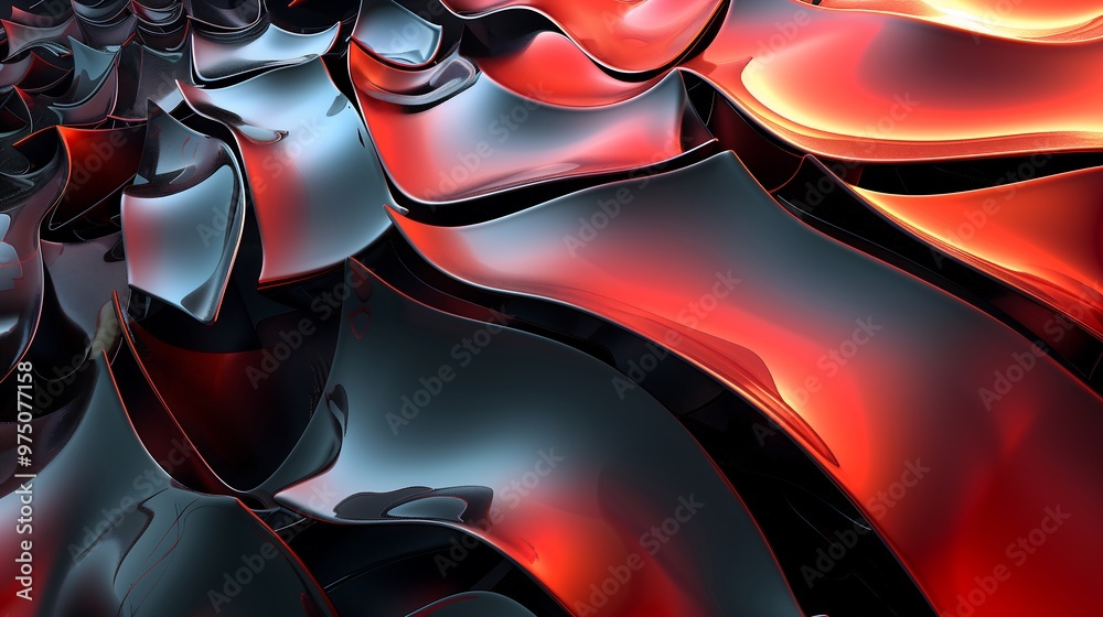 Canvas Prints Abstract red, black, and blue digital art background with liquid metal design