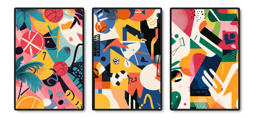 Fototapeta premium Vibrant Abstract Triptych: Energetic Geometric Modern Art