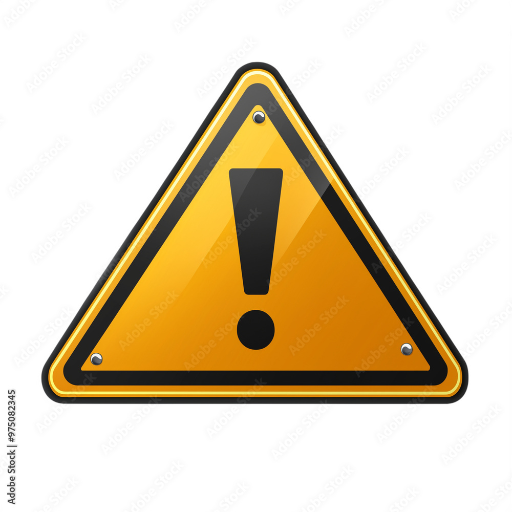 Wall mural yellow triangular warning sign with an exclamation mark isolated on a transparent background