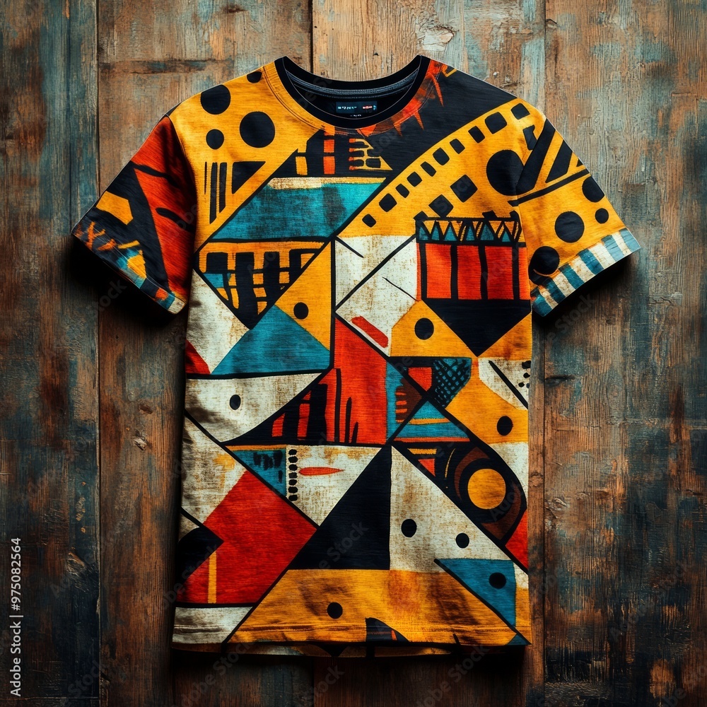 Sticker Vibrant geometric patterned t-shirt design.