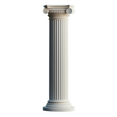 Ancient Greek-style white column with fluted design on transparent background
