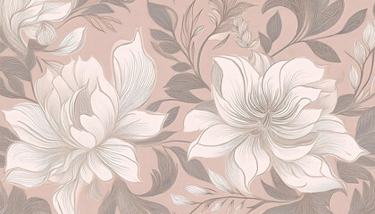 Fototapeta premium Seamless floral pattern with large white flowers blooming on pink background, perfect for creating romantic and elegant designs