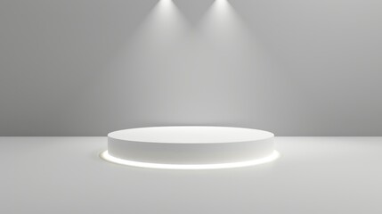 White pedestal podium with spotlights  futuristic 3D concept.
