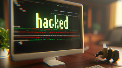 Computer Screen with 'Hacked' Written | Cybersecurity Breach and Digital Security Threat