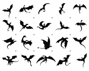 Set of Flying Dragon Silhouette 