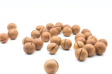 Macadamia nuts on a white background