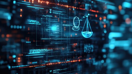 Fototapeta premium Compliance rules and regulations on virtual screen. AI generated illustration.