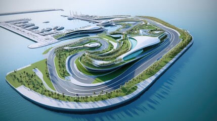 Yas Marina Circuit Map. AI generated illustration.