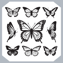 Obraz premium Butterfly silhouette icon, Silhouettes of butterflies. Black of funny butterflies. Insect butterfly black silhouette, Set of butterflies