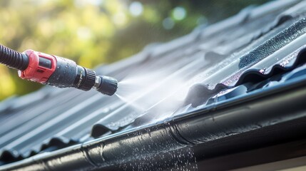 Gutter Cleaning with Pressure Washer. AI generated illustration